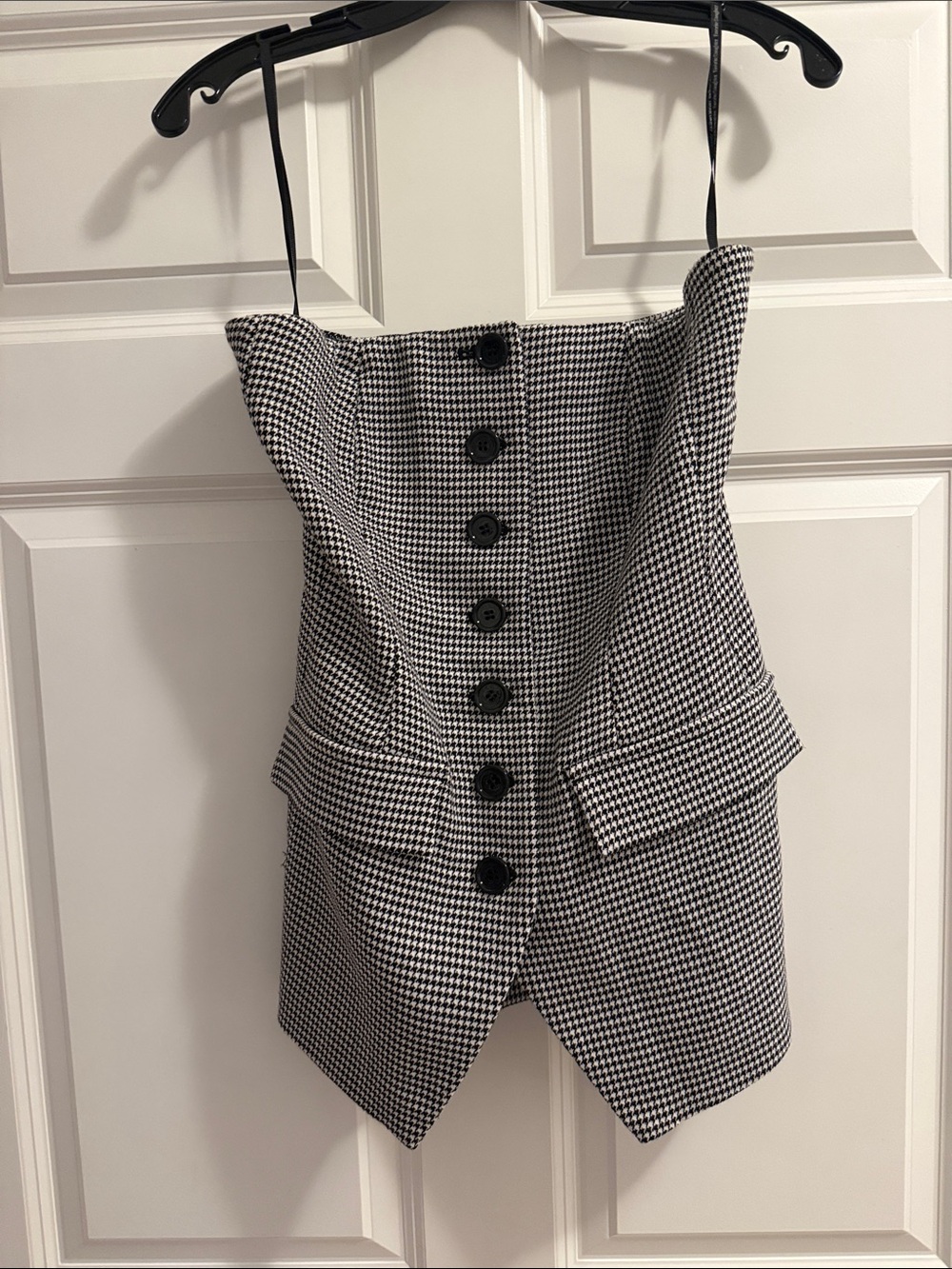 Houndstooth Button-Front Bustier Top
